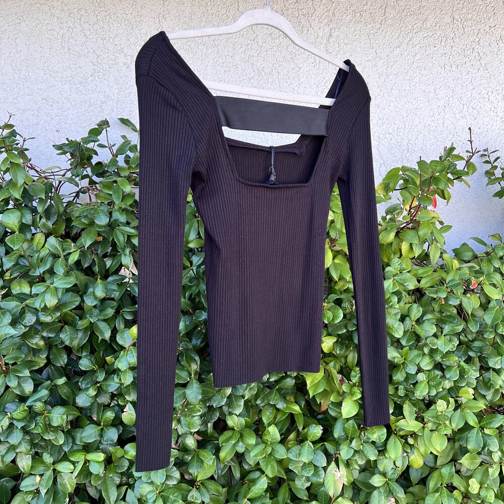 NWT The Range Alloy Ribbed Top Black Elastic Banded Long Sleeve Size XS fits Med - Picture 5 of 7